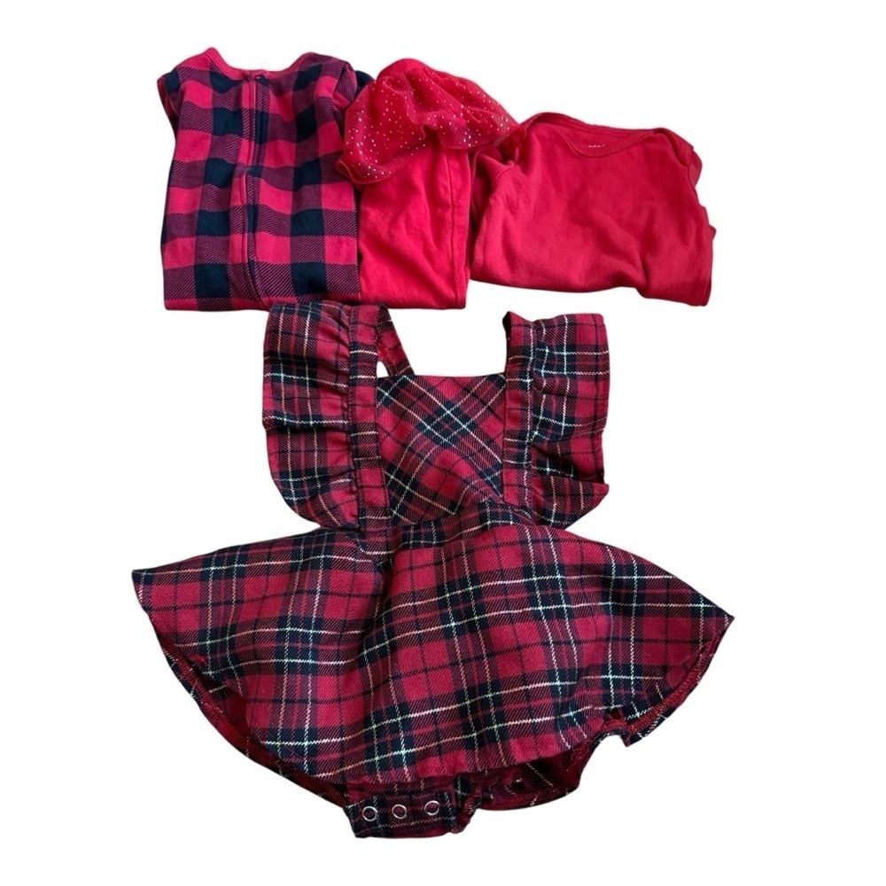 Bundle 3M Baby Girl 4PC Set Christmas Pajamas Dress